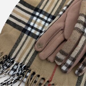 Burberry Check Wool Scarf + Burberry Gloves | New